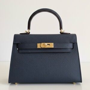 Navy Mini Top-Handle Bag with Gold Hardware